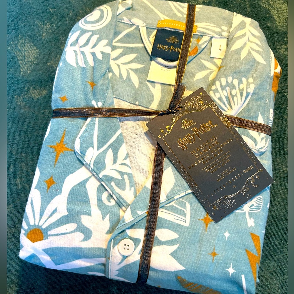 Pottery Barn Harry Potter Magical Damask Organic Flannel Pajama- Mystic Mint NWT